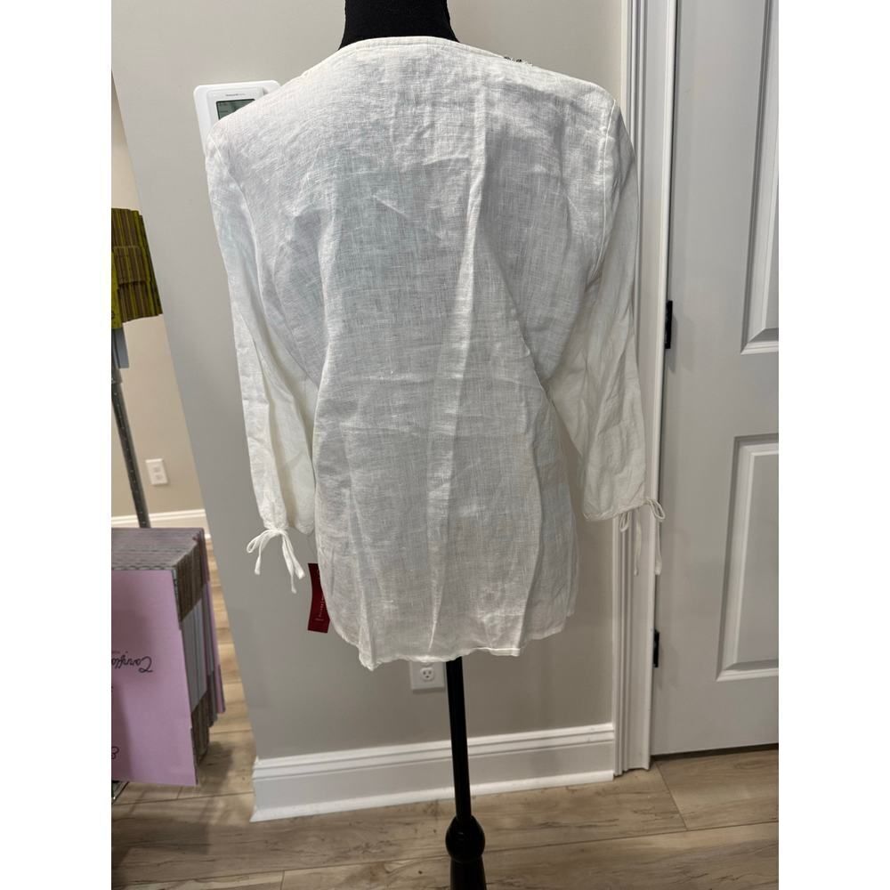 NWT JM Collection Petite 100% Linen Bejeweled Embellished Tunic Shirt - 14P - Picture 7 of 8